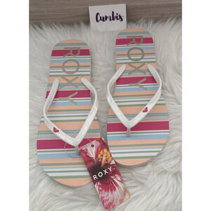 ROXY Women's Sandal Flip Flops SZ 10 -41 EUR White Pink Stripes Multicolor‎